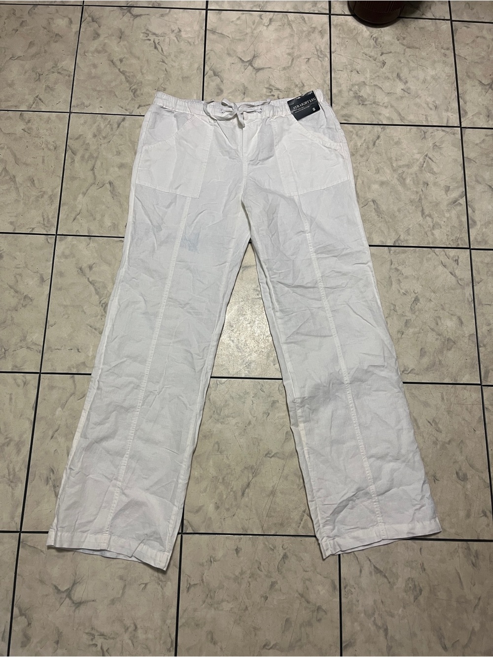 New York and Company Pants Women's Size S White Drawstring Straight Leg  NWT